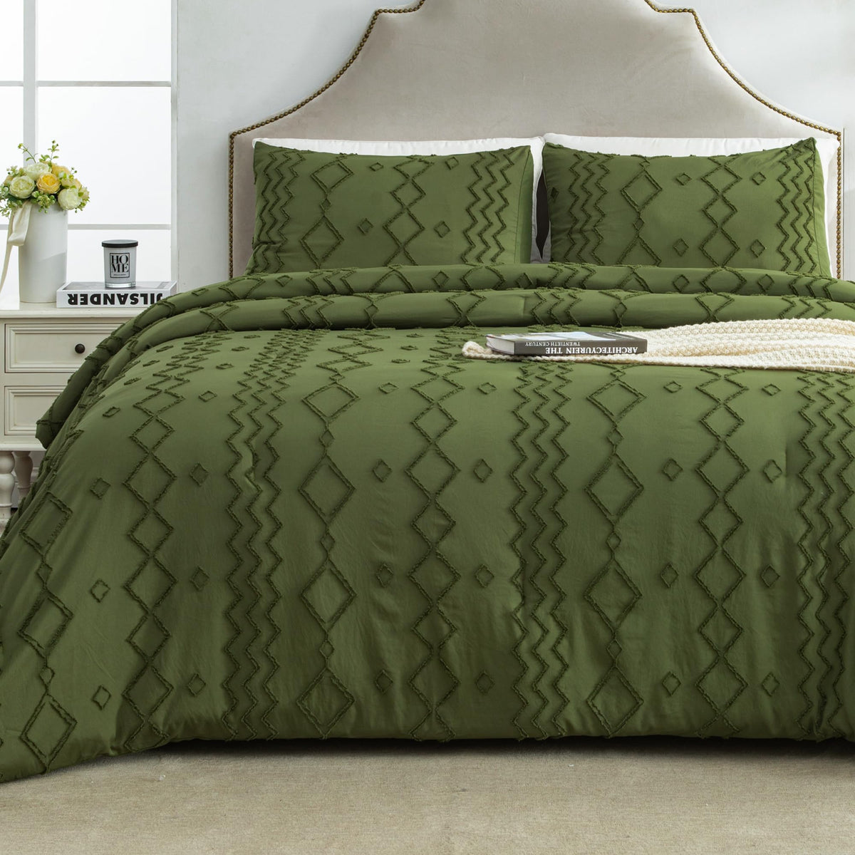 Andency King Size Comforter Set Khaki, 3 Pieces Bedding
