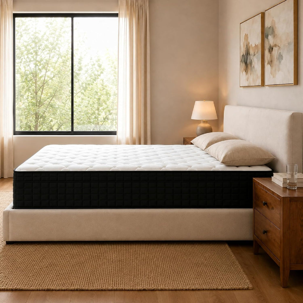 Queen 12 Inch Hybrid Mattress in a Box, Medium Plush, Individual Pocket Springs, Motion Isolation, Fiberglass Free, Breathable Comfort
