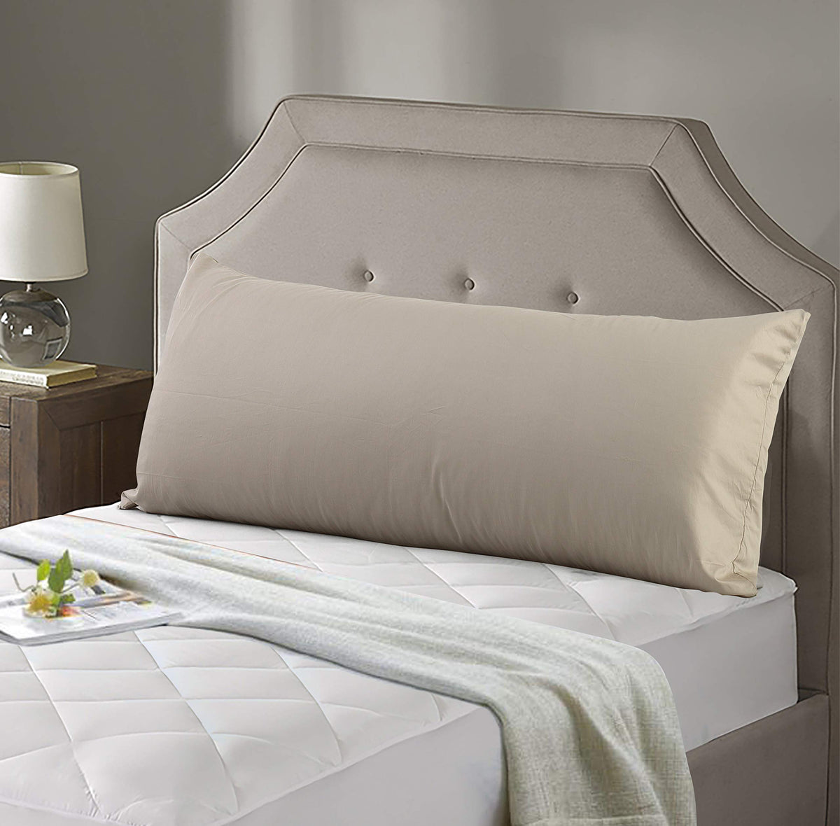 EVOLIVE 100% Cotton Body Pillow Cover 21"x54", 300TC, Hidden Zipper (Taupe)