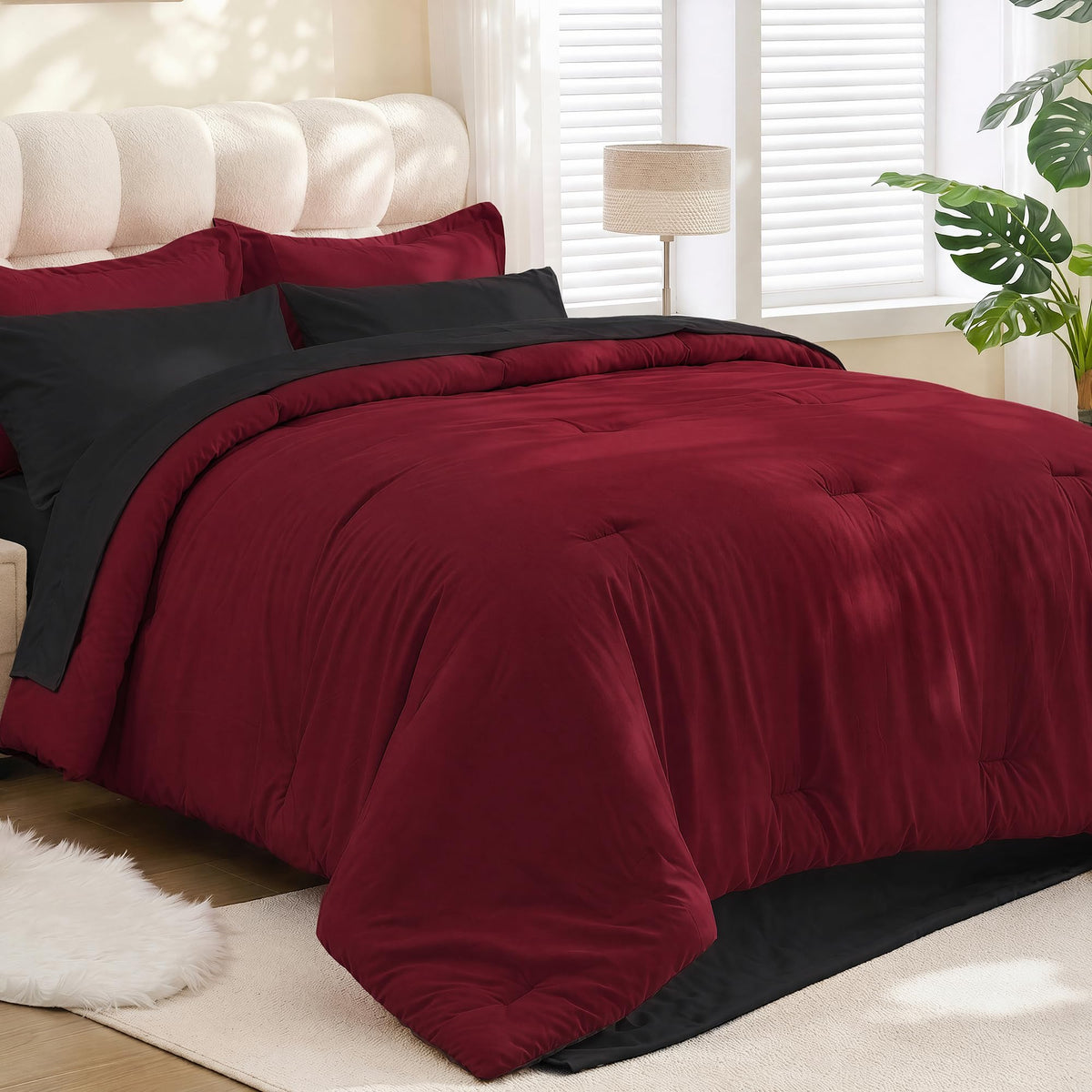 BDEUS 7 Pieces Comforter Set King Size, Reversible Oatmeal & Sage Green Bedding Set, Soft Brushed Microfiber Comforter with Flat Sheet, Fitted Sheet, Pillowcases & Shams, 104"X90"