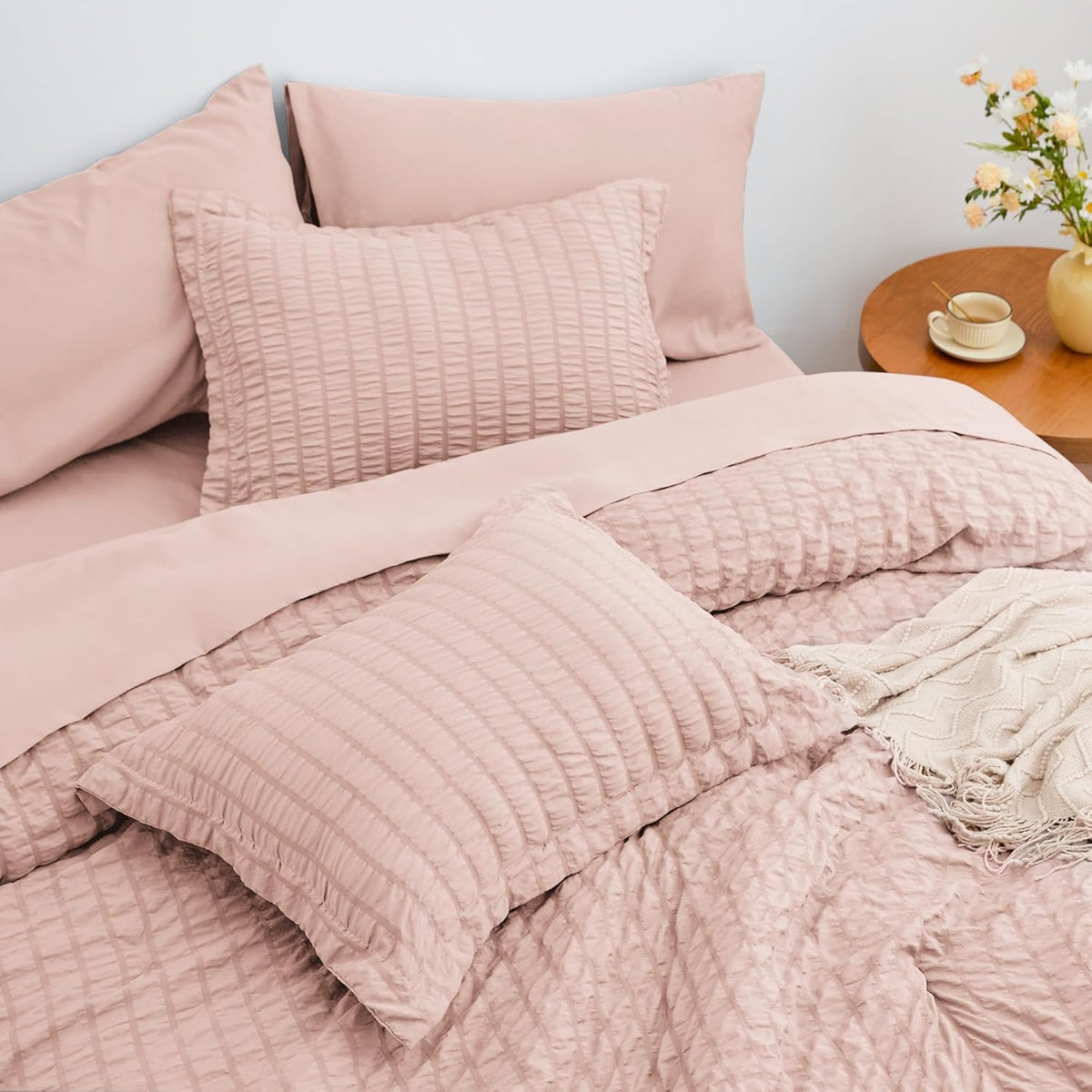 Love's cabin Seersucker Pink Twin Comforter Set