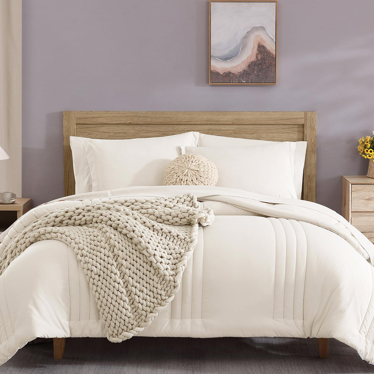 King Size Comforter Set-7 Pieces Brown Soft Bed in a Bag King Bedding Sets