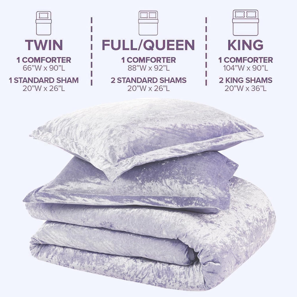 Comfort Spaces Juliette Purple Comforter Set Velvet Lush with Soft Brushed Microfiber Reverse, All Season Cozy Velvet Lavender Bedding Sets, Fluffy Comforter Bed Set, Matching Sham, Full/Queen 3 Piece