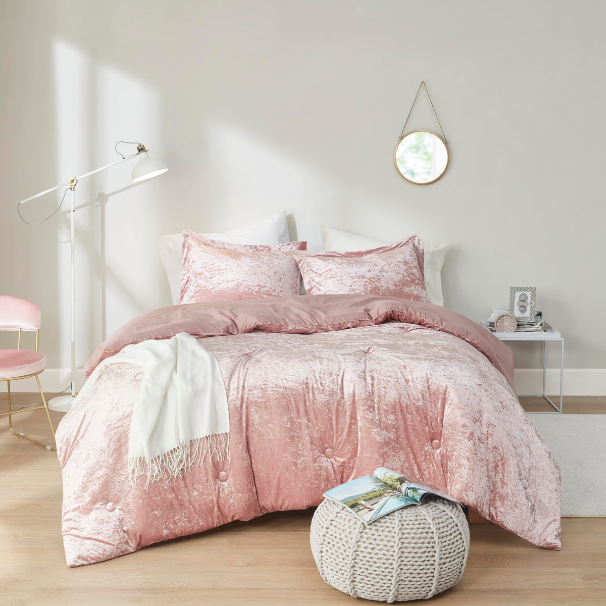 Comfort Spaces Juliette Purple Comforter Set Velvet Lush with Soft Brushed Microfiber Reverse, All Season Cozy Velvet Lavender Bedding Sets, Fluffy Comforter Bed Set, Matching Sham, Full/Queen 3 Piece