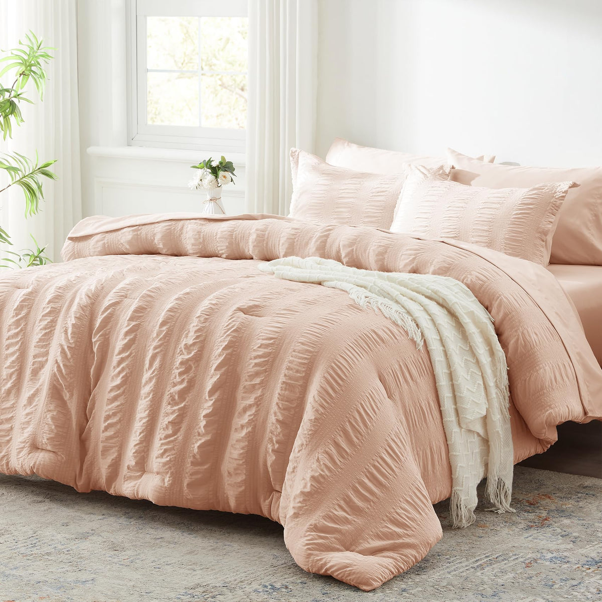 Zzlpp Queen Comforter Set 7 Piece, Green Bed in a Bag Queen Bedding Sets