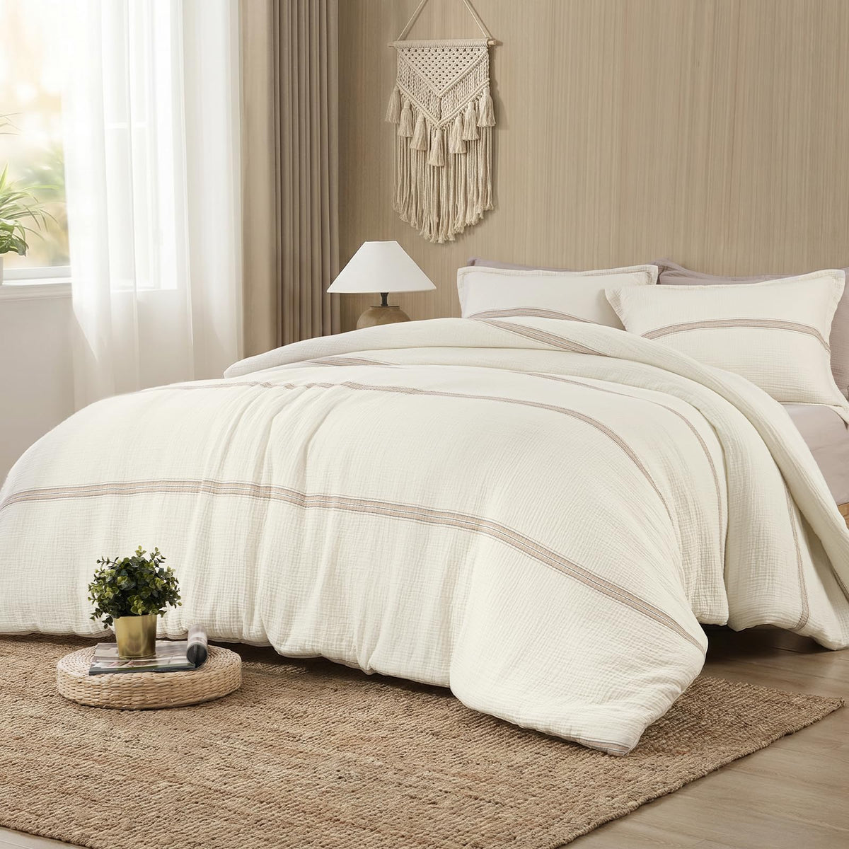 PHF Muslin Comforter Set Queen Size, Cotton Shell with Polyester Fill