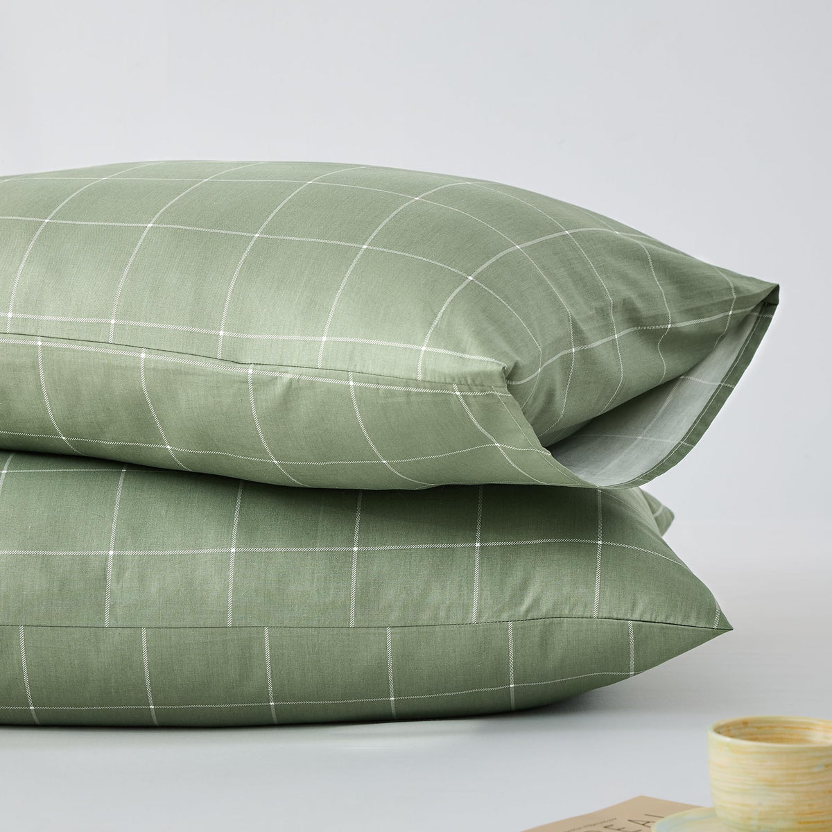 JELLYMONI Cotton Classic Striped Pillowcases Set of 2, Tan, Standard