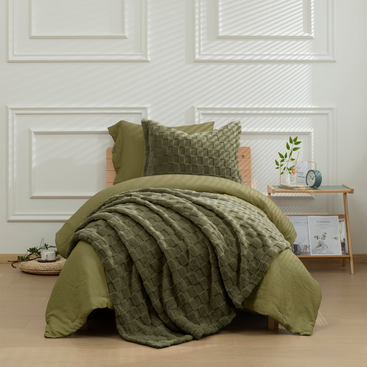 HIG 3pc Green Queen Size Bedding Comforter Set Duvet Insert Blanket