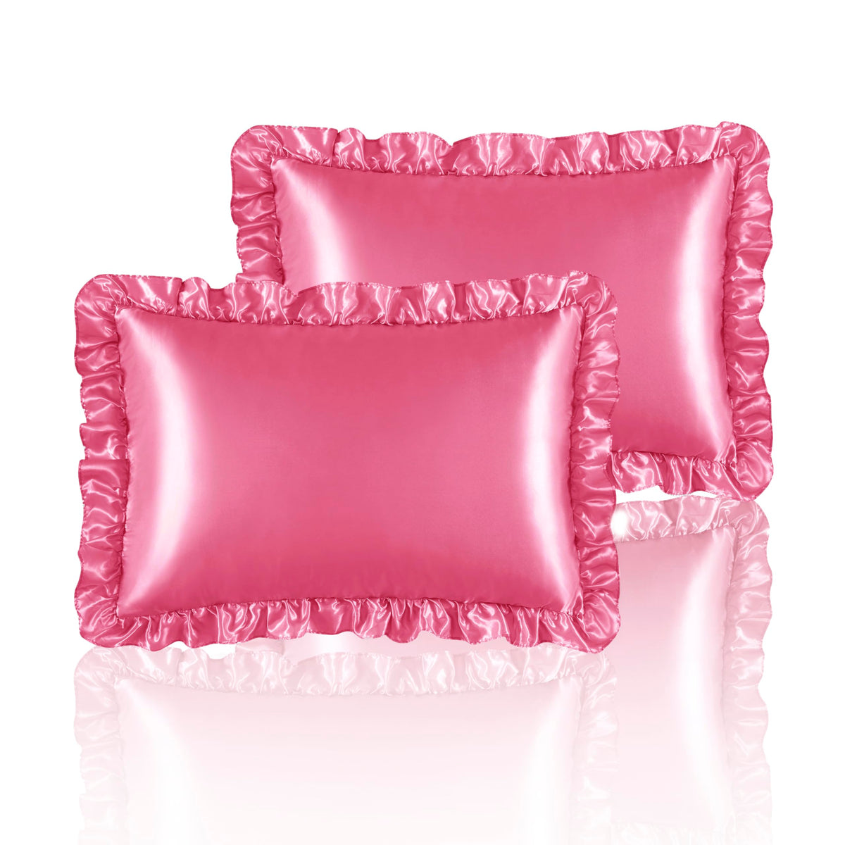 Blush Pink Satin Ruffled Pillow Cases for Hair and Skin,Blush Pink Silk Pillowcases Standard Set of 2 with Envelope Closure Princess Room Decoration