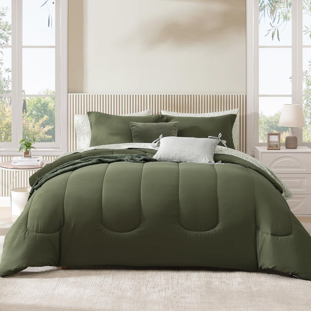 King Size Comforter Set-7 Pieces Brown Soft Bed in a Bag King Bedding Sets