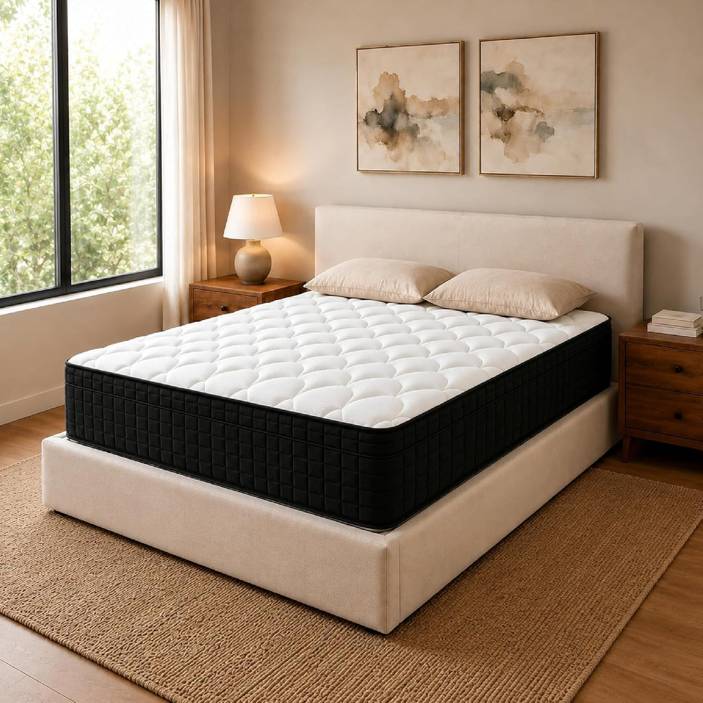 Queen 12 Inch Hybrid Mattress in a Box, Medium Plush, Individual Pocket Springs, Motion Isolation, Fiberglass Free, Breathable Comfort