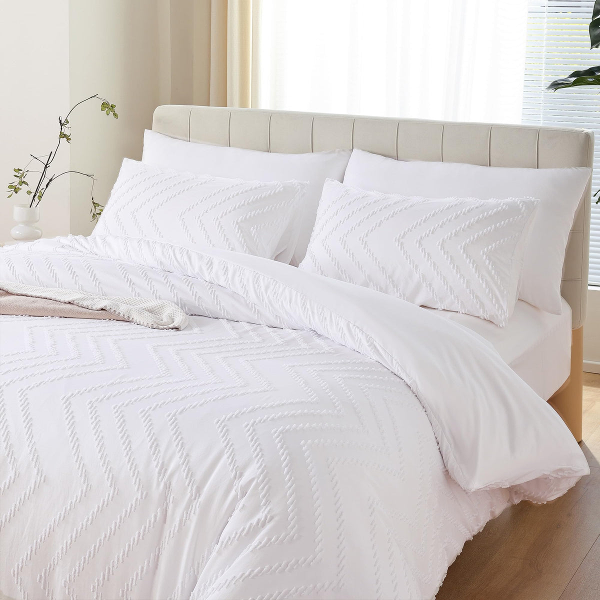 YIRDDEO Twin Size Comforter 2Pcs, Blush Pink Boho Chevron Bedding Sets