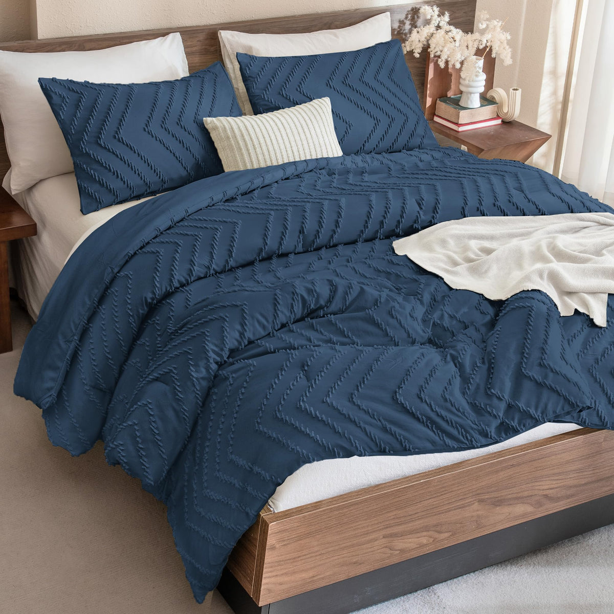 Andency Queen Comforter Set Beige, 3 Pieces Comforters Queen Size Bed Set