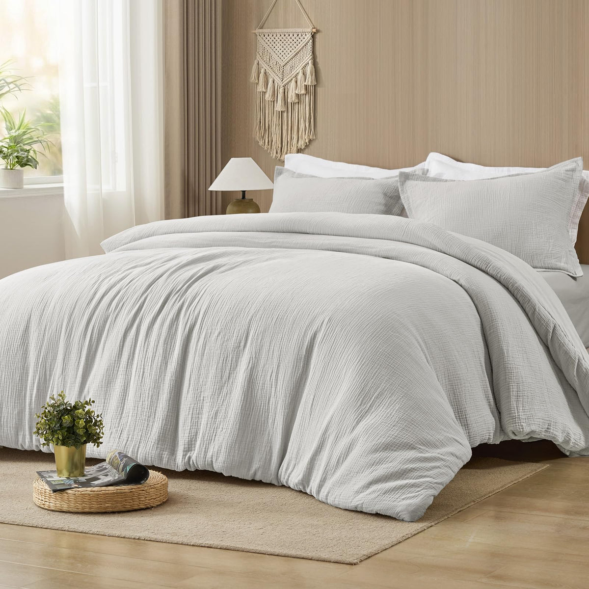 PHF Muslin Comforter Set Queen Size, Cotton Shell with Polyester Fill