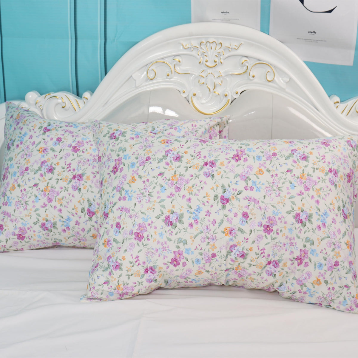 Cotton Pillow Cases Standard Size Set of 2, Flower Printed Queen Pillowcases, Premium Quality Machine Washable