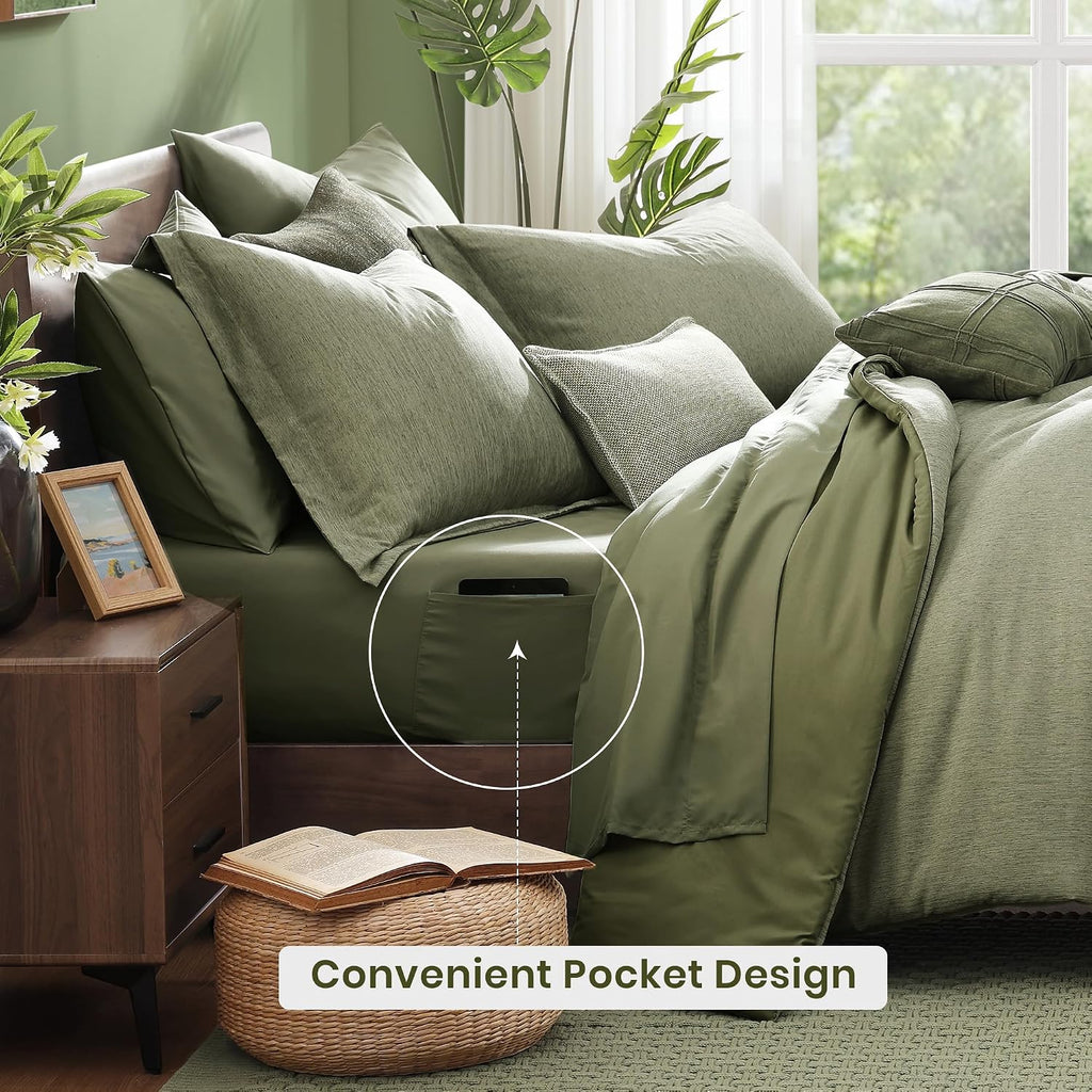 Monbix King Size Comforter Set Sage Green 7 Pieces Bed in a Bag