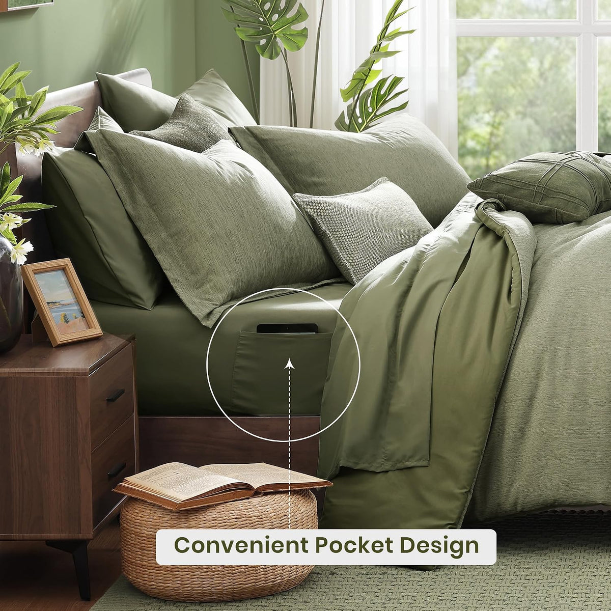 Monbix King Size Comforter Set Sage Green 7 Pieces Bed in a Bag