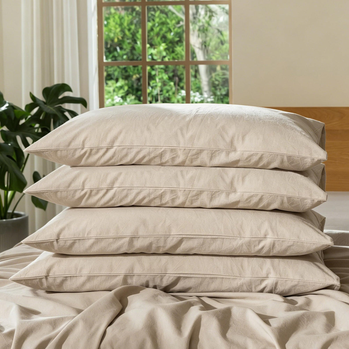 MOOMEE Pillowcase Set of 2 100% Washed Cotton Linen-Like King