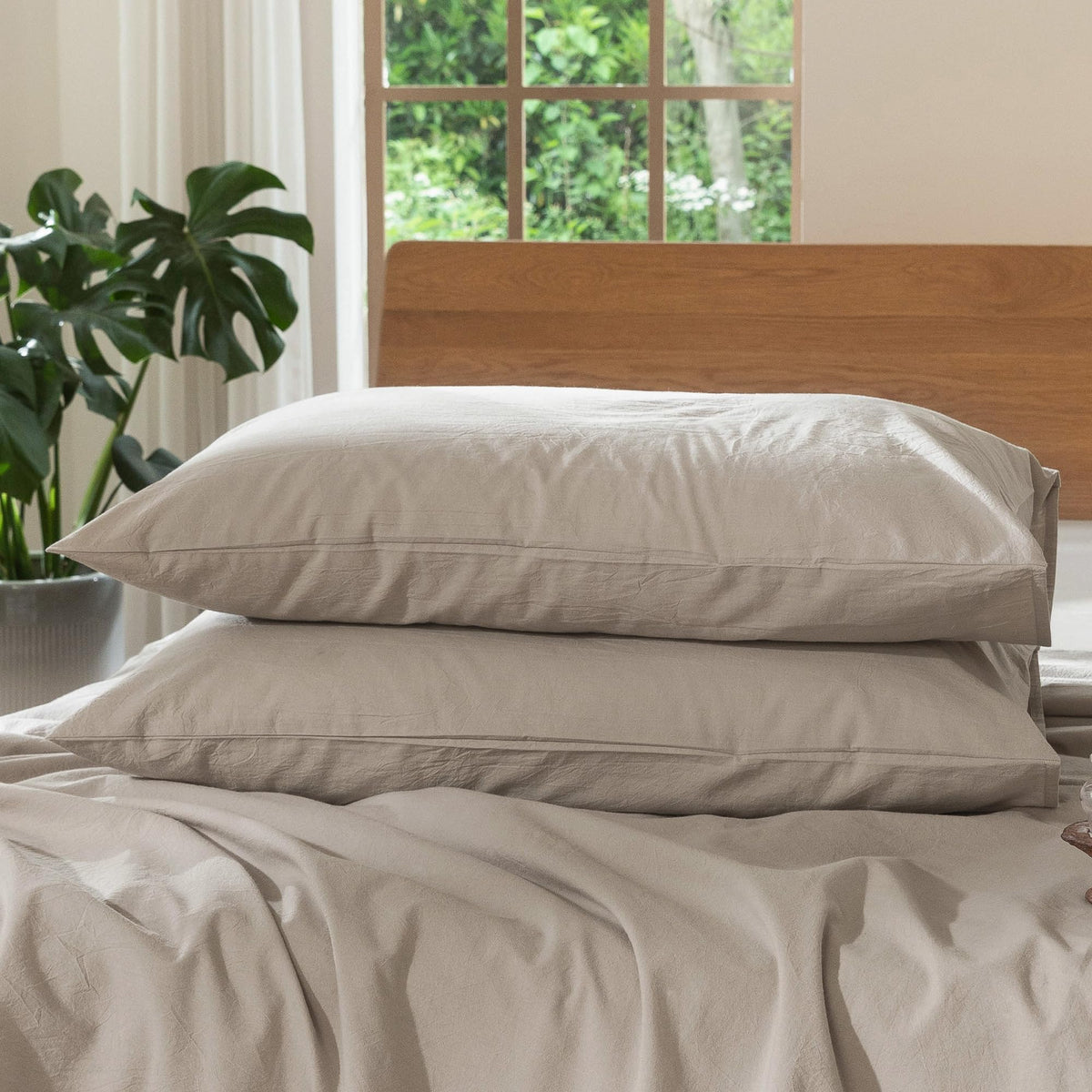 MOOMEE Pillowcase Set of 2 100% Washed Cotton Linen-Like King