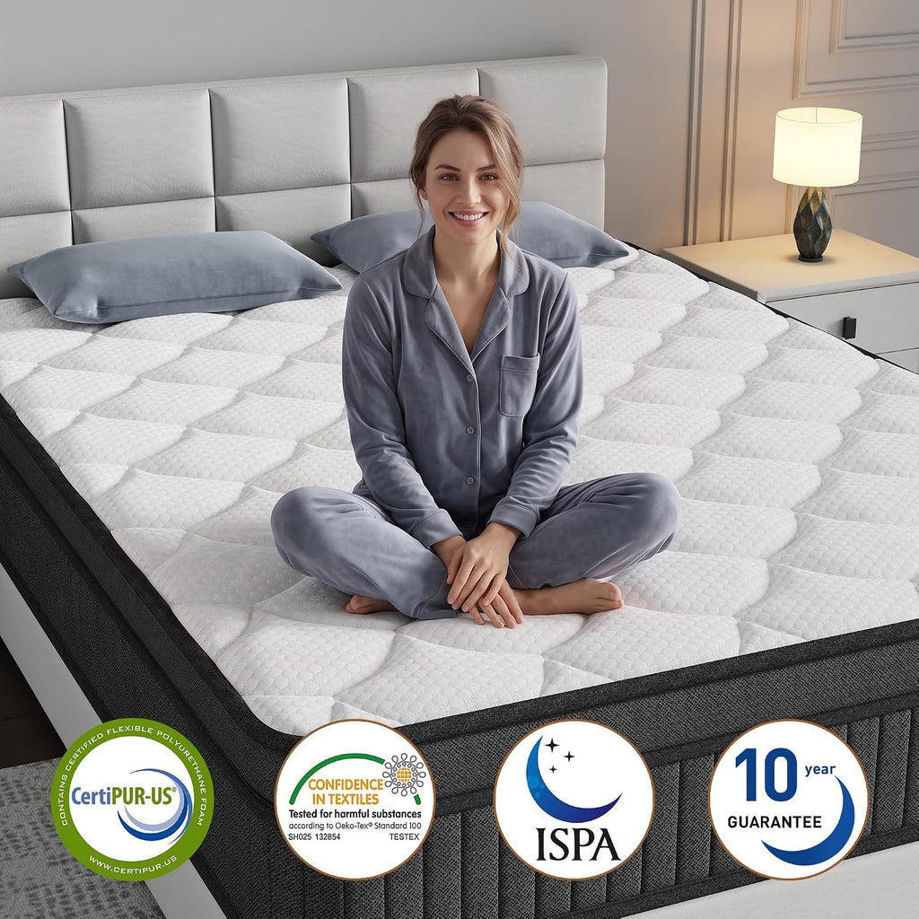 12 Inch Queen Size Mattress, Individually Wrapped Pocket Spring Mattress in a Box, Medium Firm, Breathable Skin Friendly Knit Cover with Fireproof Sponge, Pressure Relief & Motion Isolation,White