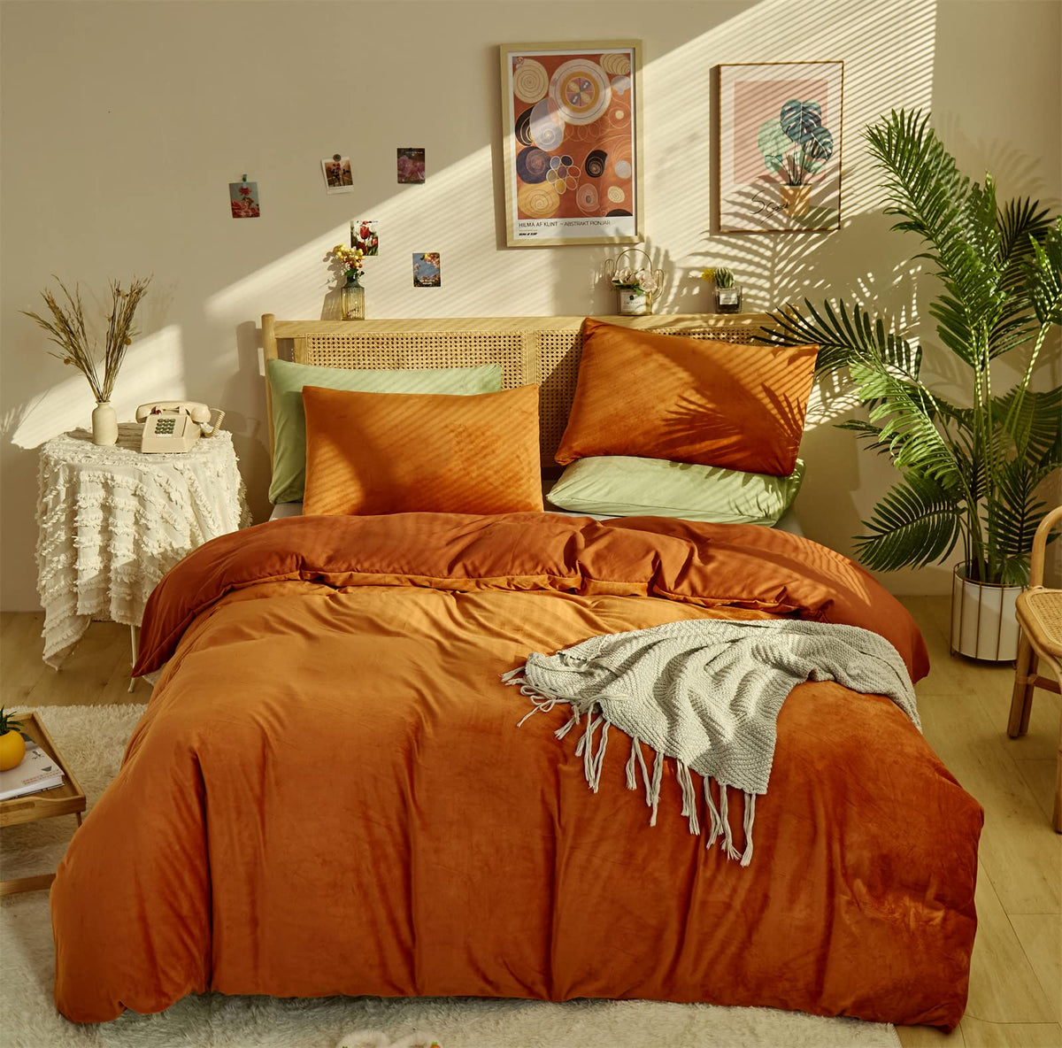 KAREVER Pumpkin Comforter Queen Pumpkin Color Bedding Set 3 Pieces Cinnamon Comforter Sets 1 Queen Comforter (90x90 inches) with 2 Pillowcases (20x26 inches)