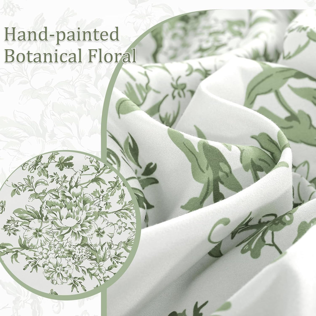 WONGS BEDDING 8 Pieces Queen Size Comforter Set Green, Sage Green Floral Bed in a Bag Comforter Sets, Soft Reversible Botanical Flowers Bedding Sets for All Season (90"x90")