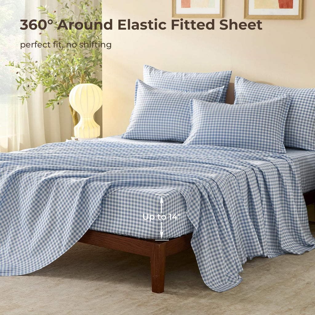 Litanika King Size Comforter Set 7 Pieces Cornflower Blue Gingham
