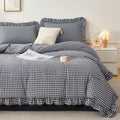 RYNGHIPY 5 Pcs Gingham Bedding Set Queen Yellow Ruffle Comforter Sets