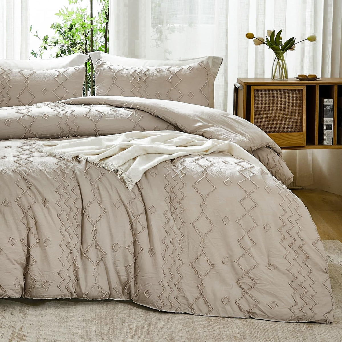 Andency King Size Comforter Set Khaki, 3 Pieces Bedding