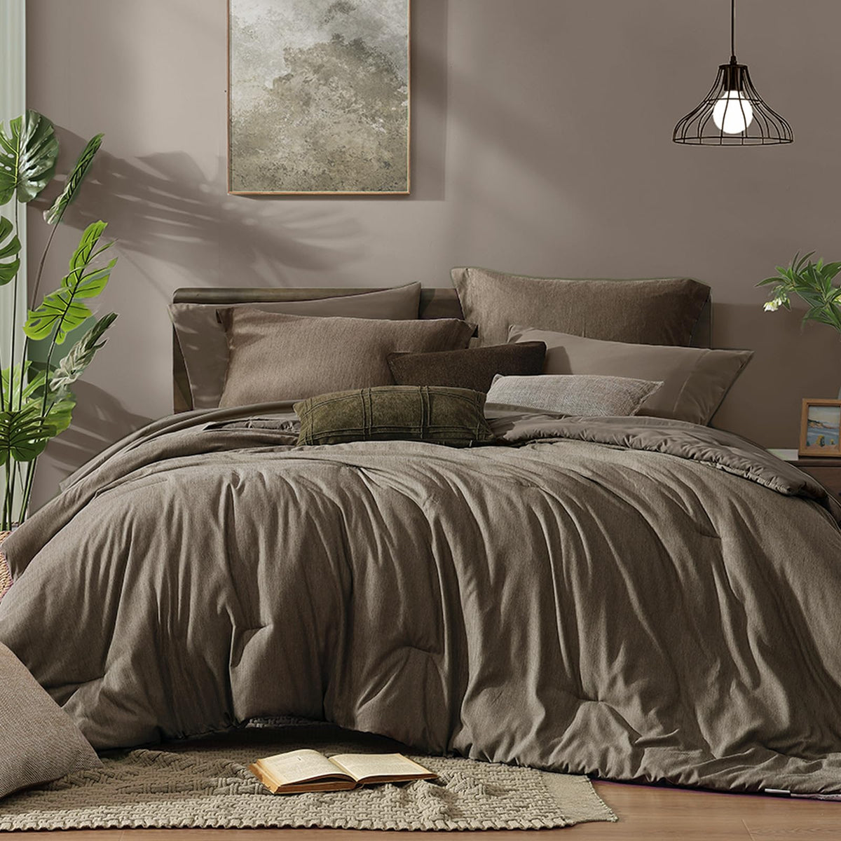 Monbix Queen Comforter Set 7 Pieces Terracotta Cationic Dyeing Bed in a Bag