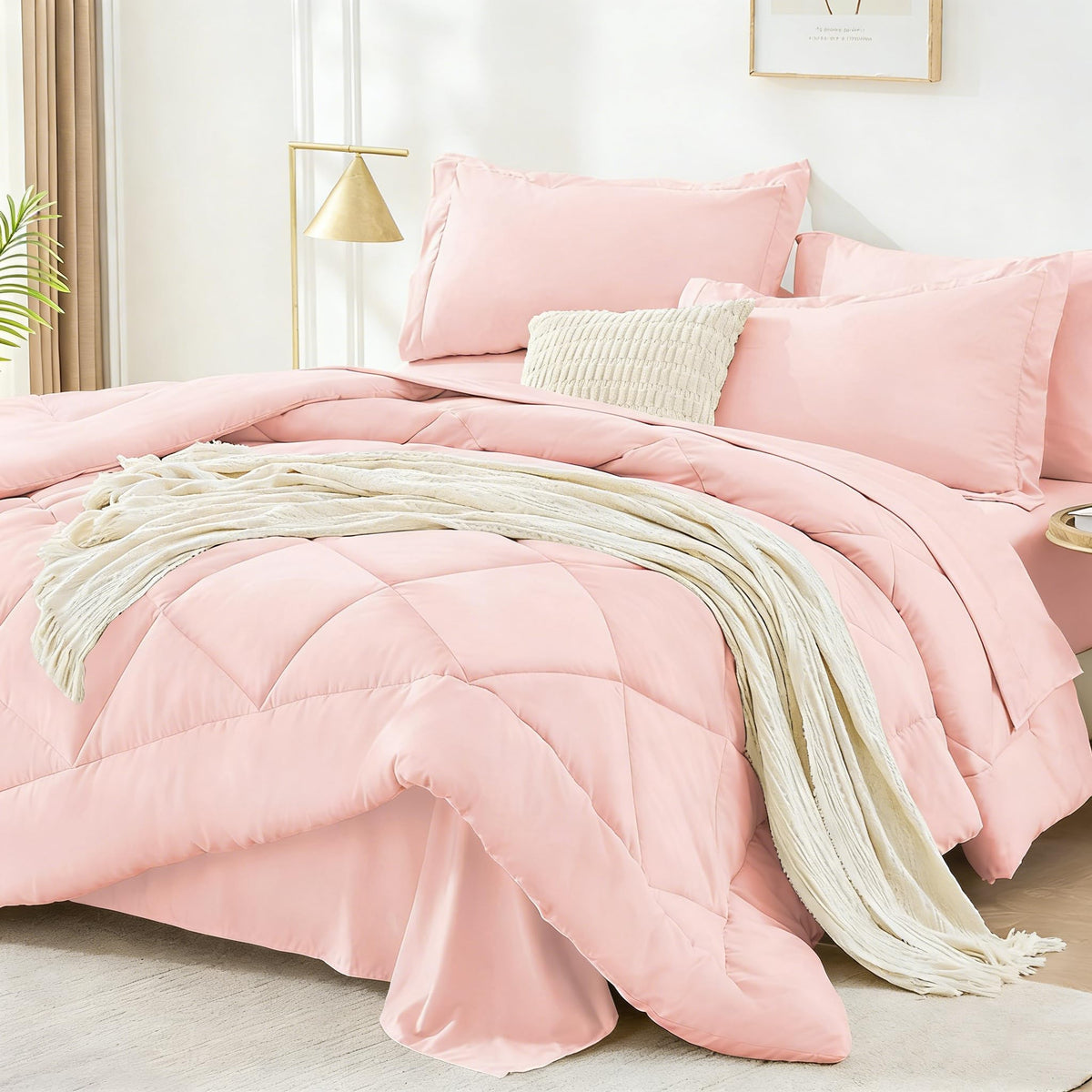 FUANNA Full Size Comforter Sets 7 PCS, Navy Blue Bed Set, Soft Bed in a Bag