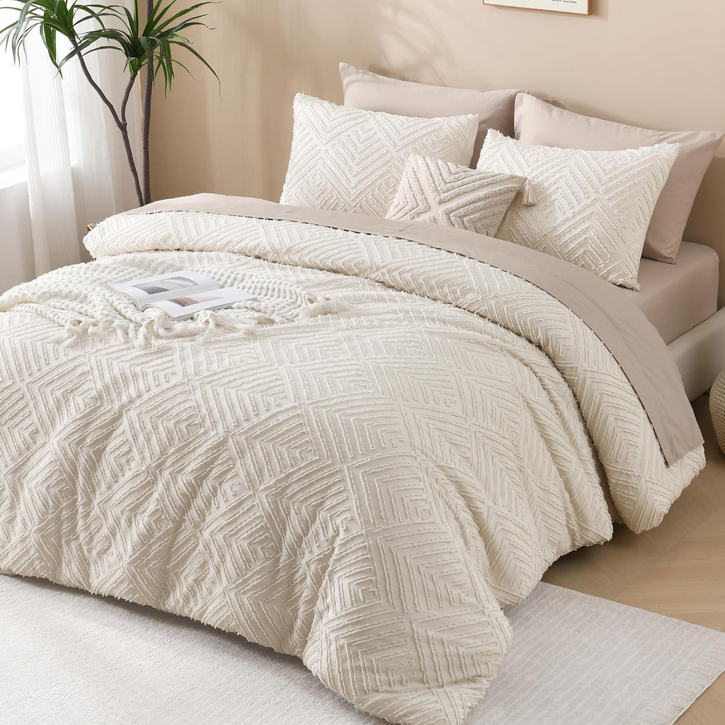 Andency King Size Comforter Set Beige, 3 Pieces Boho Bedding