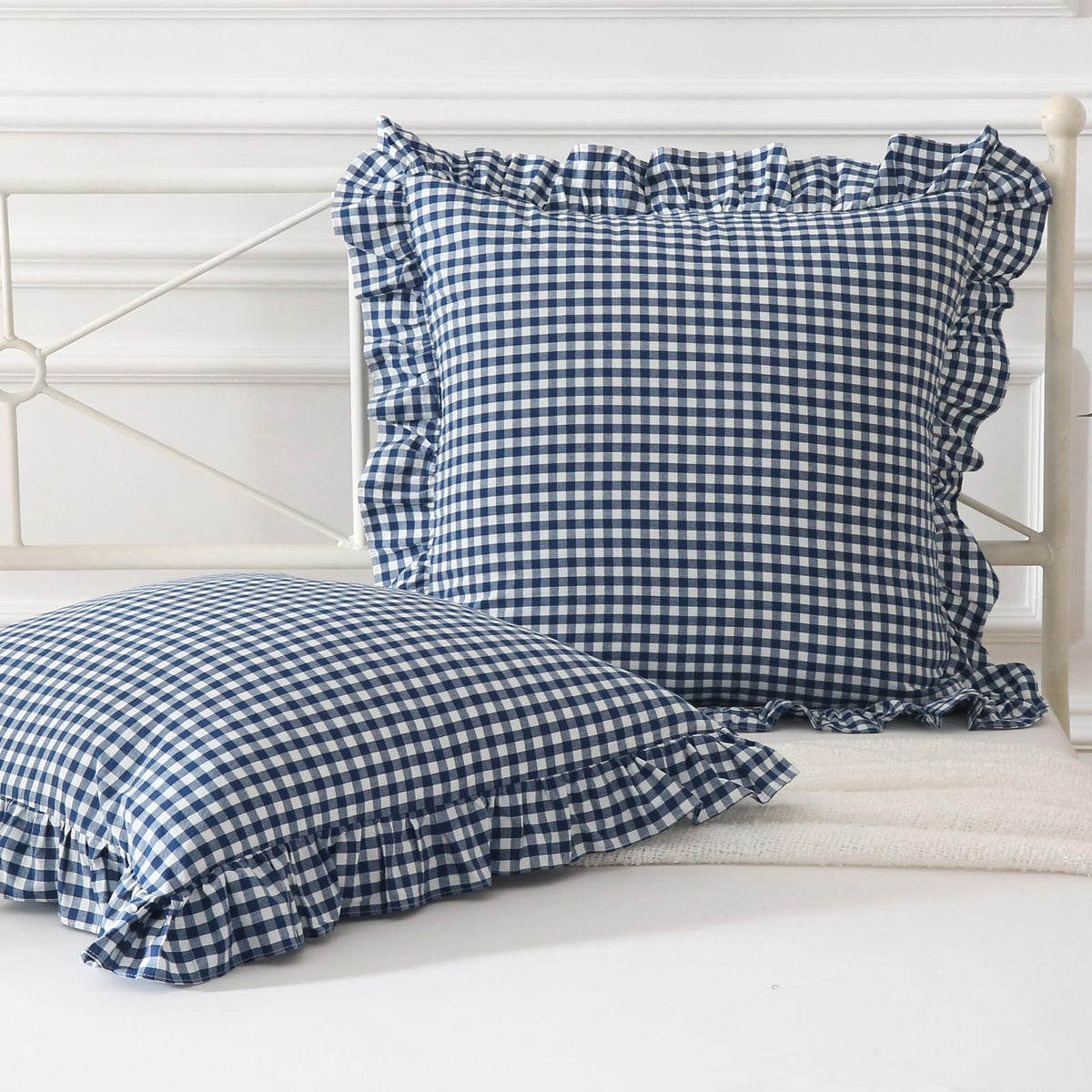 Mywinlle Taupe Plaid Gingham Ruffle Decorative Throw Pillow Covers 18"x18"