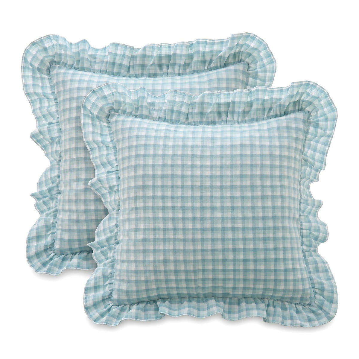 Mywinlle Taupe Plaid Gingham Ruffle Decorative Throw Pillow Covers 18"x18"