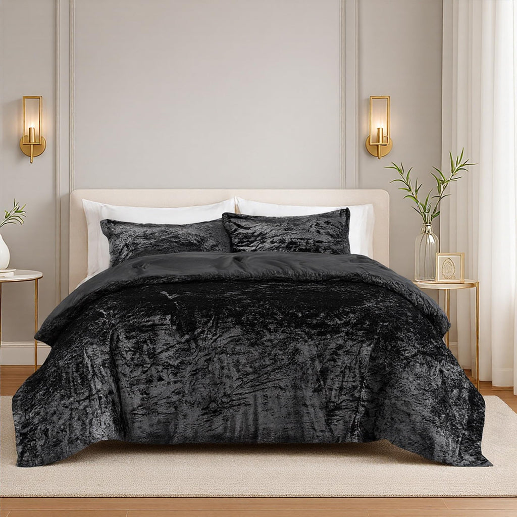 Comfort Spaces Juliette Purple Comforter Set Velvet Lush with Soft Brushed Microfiber Reverse, All Season Cozy Velvet Lavender Bedding Sets, Fluffy Comforter Bed Set, Matching Sham, Full/Queen 3 Piece