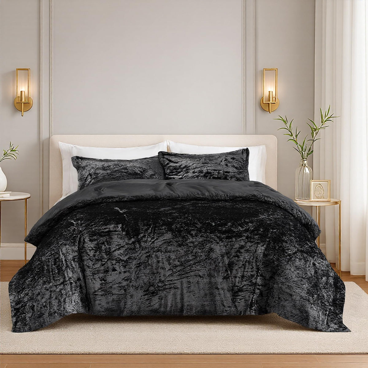 Comfort Spaces Juliette Purple Comforter Set Velvet Lush with Soft Brushed Microfiber Reverse, All Season Cozy Velvet Lavender Bedding Sets, Fluffy Comforter Bed Set, Matching Sham, Full/Queen 3 Piece