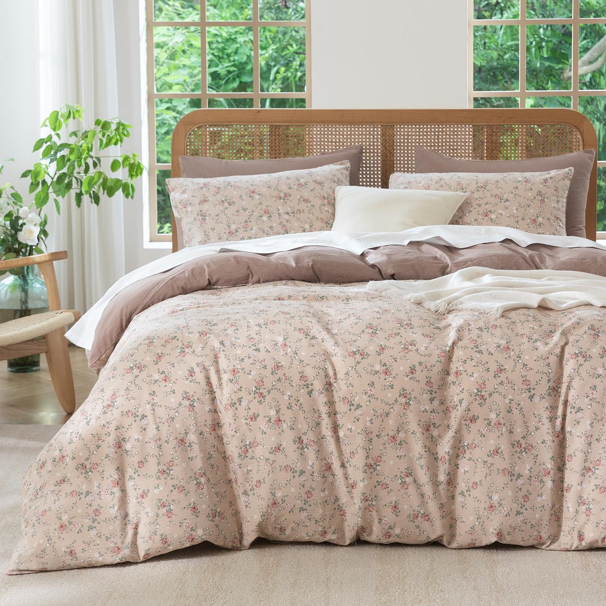 Comforter Set King Size Dusty Pink Soft Luxury Washed Microfiber Jacquard 3 Pieces Bedding Set, White Dusty Pink Vertical Ticking Stripes Comforter with 2 Pillowcases Breathable Durable Comfy