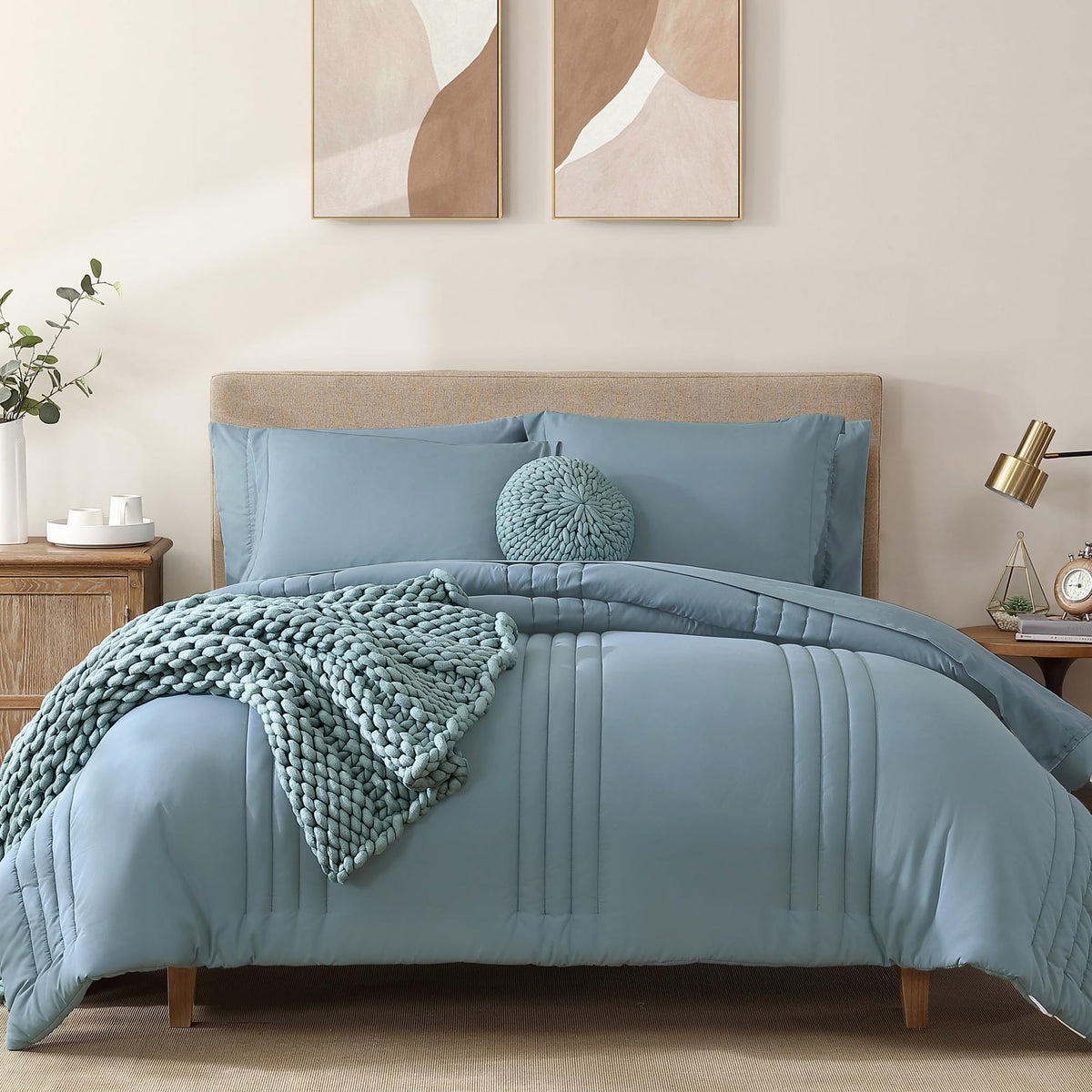 King Size Comforter Set-7 Pieces Brown Soft Bed in a Bag King Bedding Sets