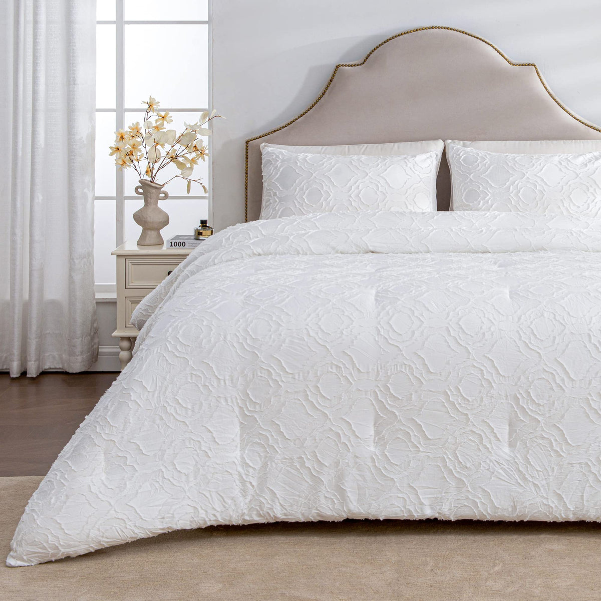Andency King Size Comforter Set Khaki, 3 Pieces Bedding