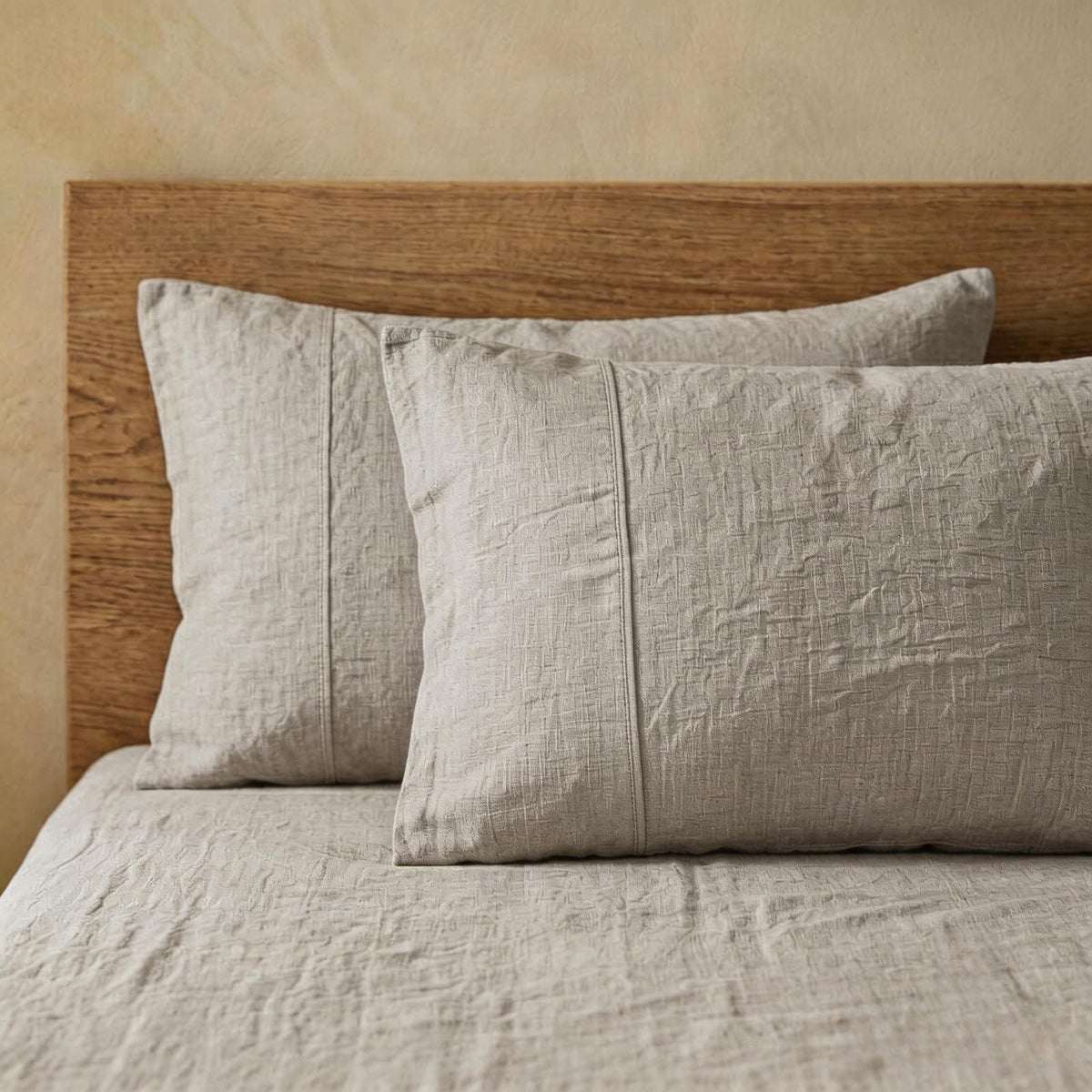 TUMEI 100% Linen King Pillow Cases Set of 2 (20"x36"), White Natural Linen