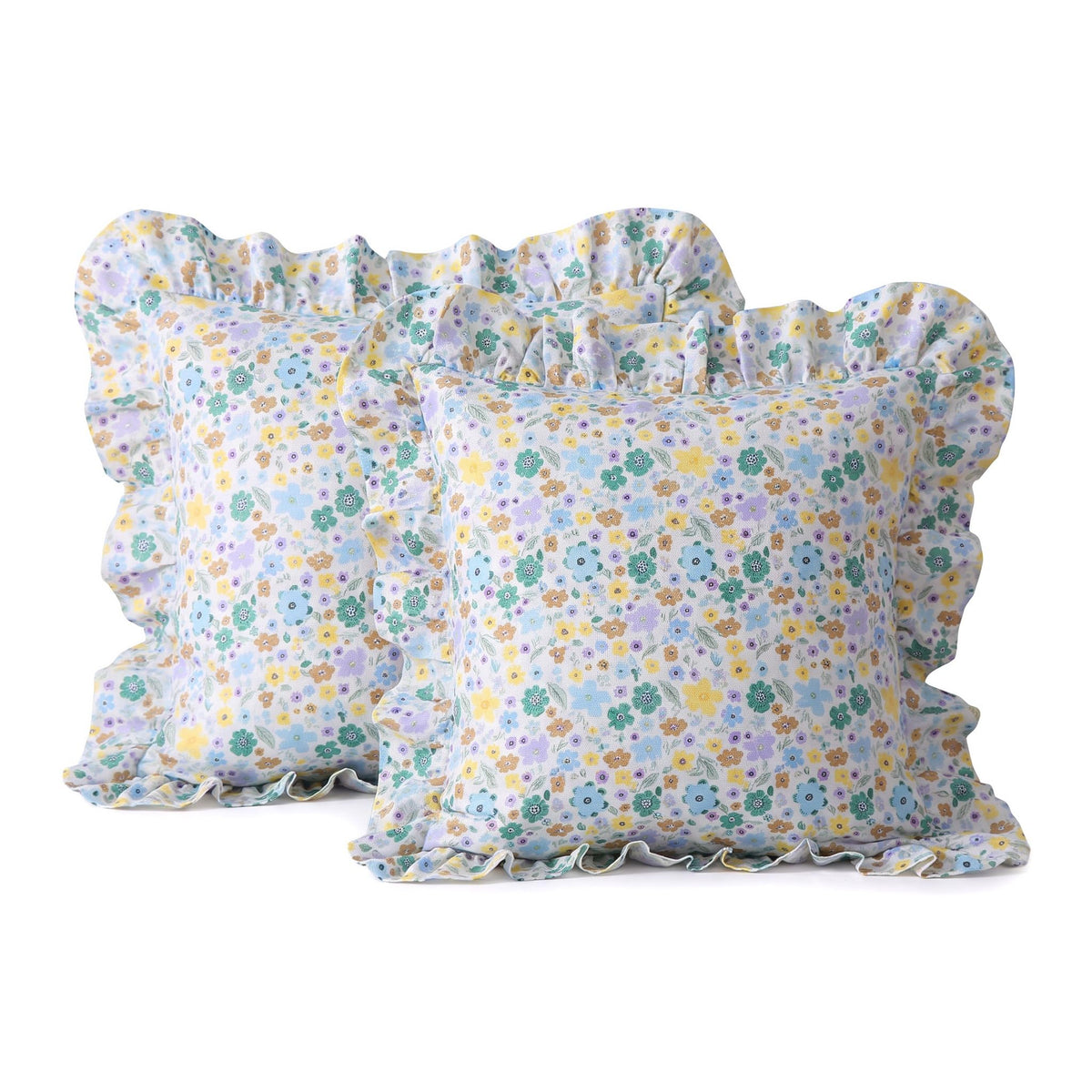 Mywinlle Taupe Plaid Gingham Ruffle Decorative Throw Pillow Covers 18"x18"