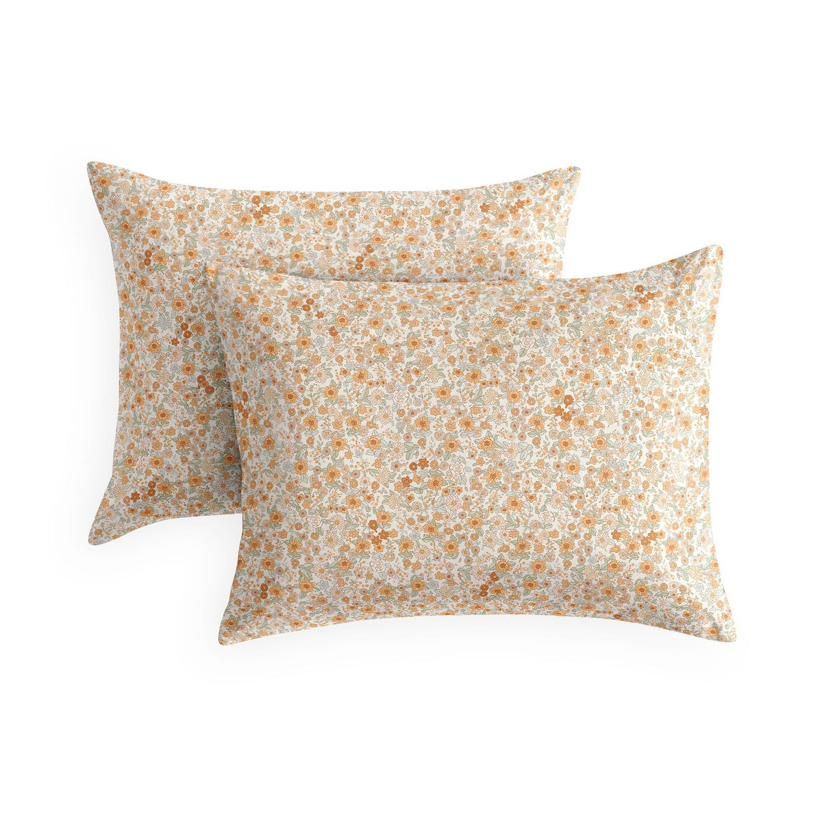 Wake In Cloud - Floral Pillow Cases, Cute Vintage Flower Shabby Chic Coquette Cottagecore Aesthetic, Set of 2 Soft Pillowcases Pillow Shams Covers, Cream Orange, Standard Size 20x26 Inches