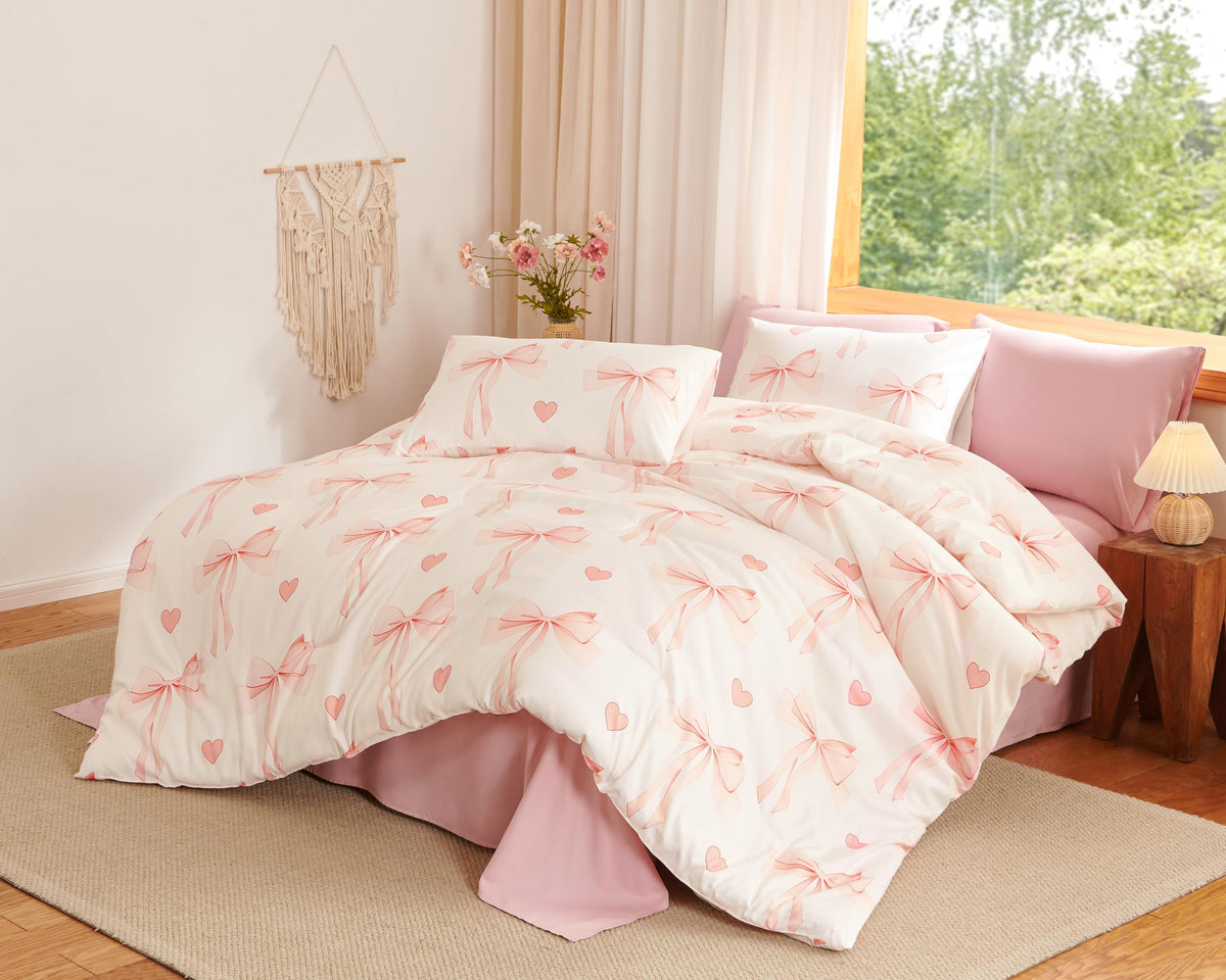 Plaid Comforter Set Full Blue Gingham Pink Bow Bedding Set