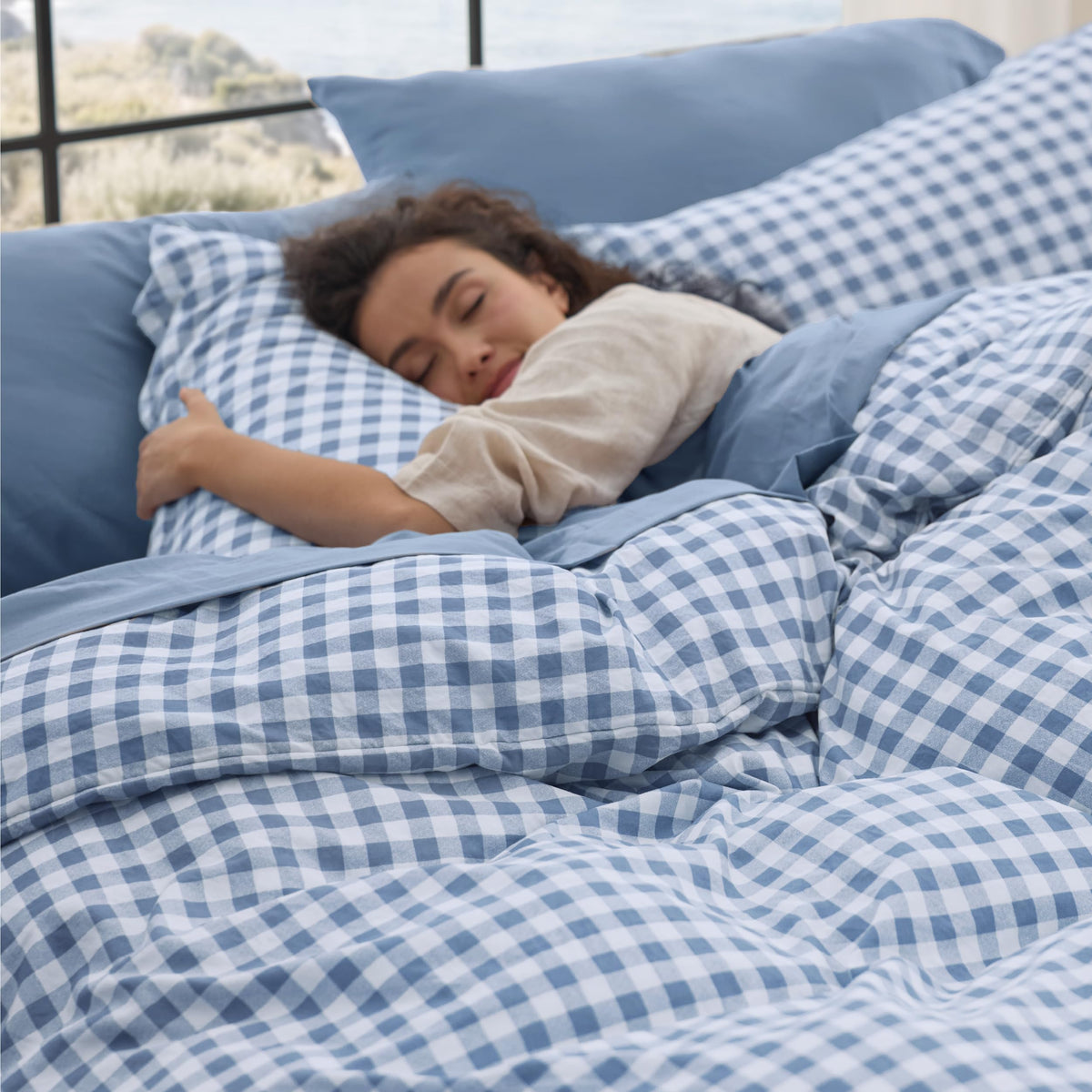 Bedsure Full Comforter Set Brown Gingham, Soft Fall Bed 3 pcs 82"x86"