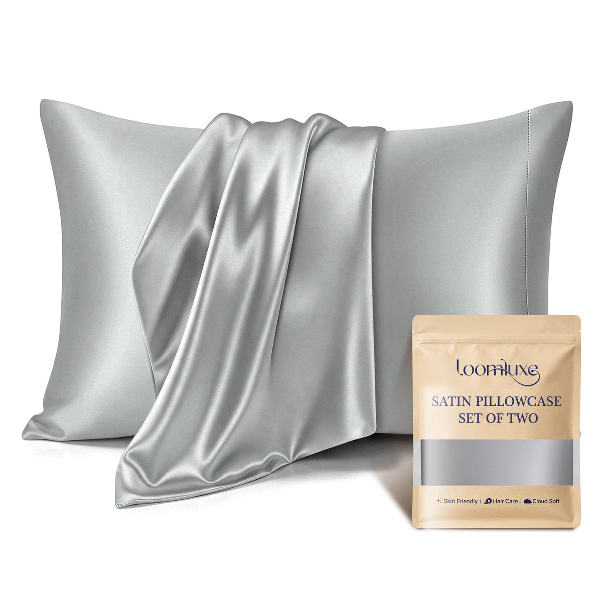 Satin Pillowcases 2 Pack, Standard Size 20"X 26", Champagne White