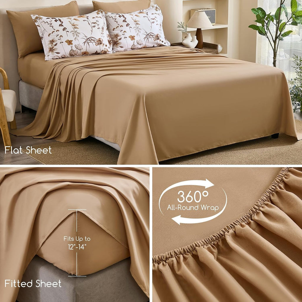 DJY Floral Comforter Set Queen Size,Brown Botanical Bedding Sets