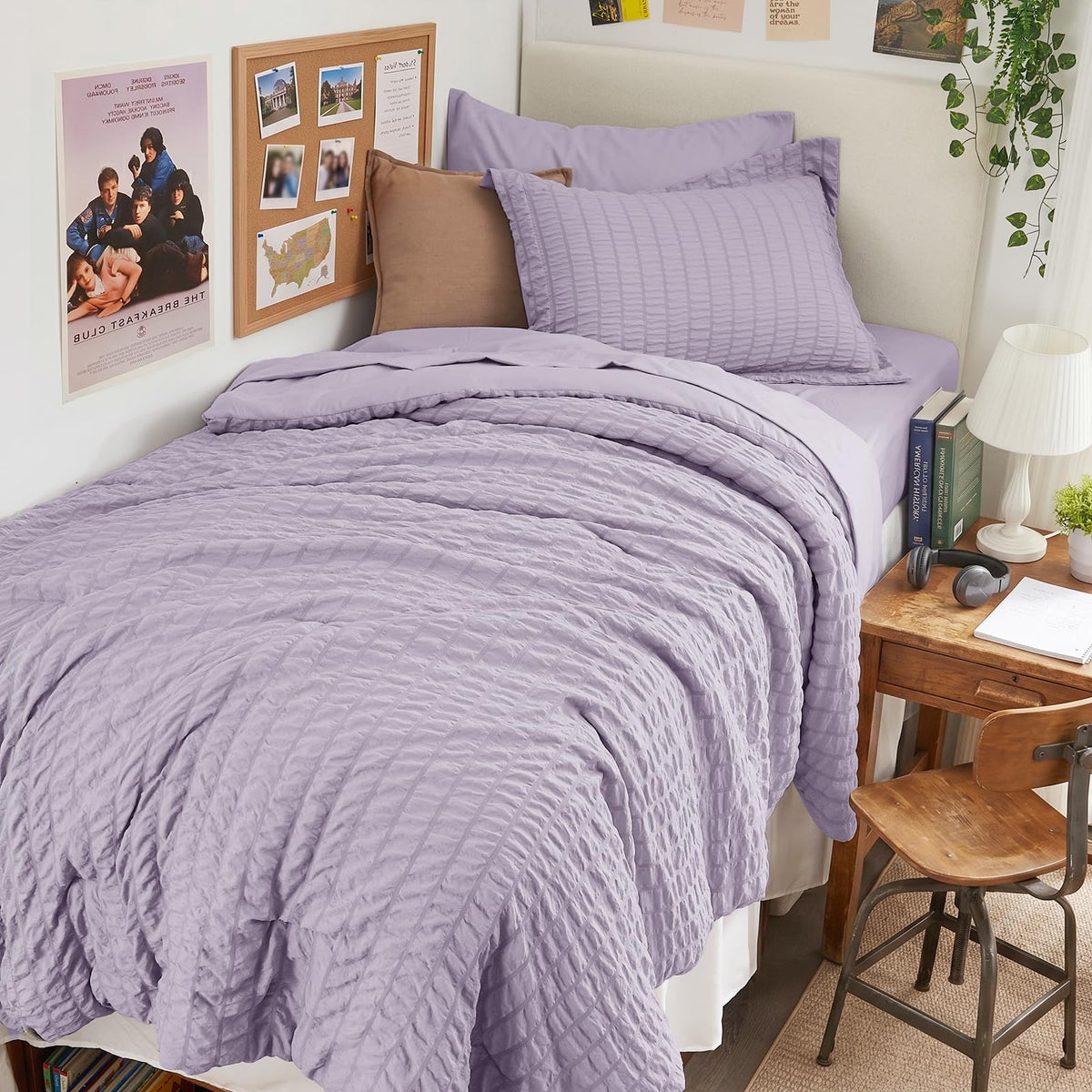 King Comforter Set - 7PCS Bed in a Bag, Seersucker Bedding Set, Dark Grey