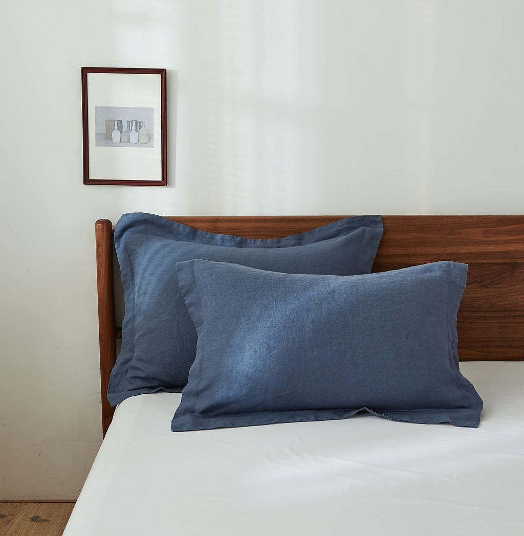 Simple&Opulence 100% French Linen Pillowcase Queen Size-Set of 2- Washed Solid Color Pillow Cases Embroidered -Soft and Durable (Linen, 20''x30'')