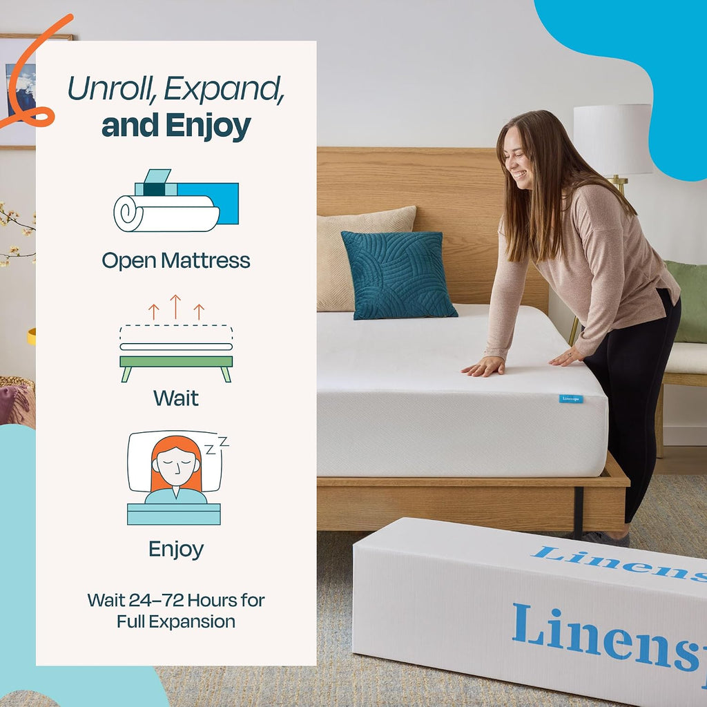Linenspa 10 Inch Gel Infused Memory Foam Mattress – Queen Size – Medium Plush - Cooling Gel - Mattress in a Box - Primary or Guest Bedroom - Pressure Relieving and Breathable – CertiPUR-US Certified