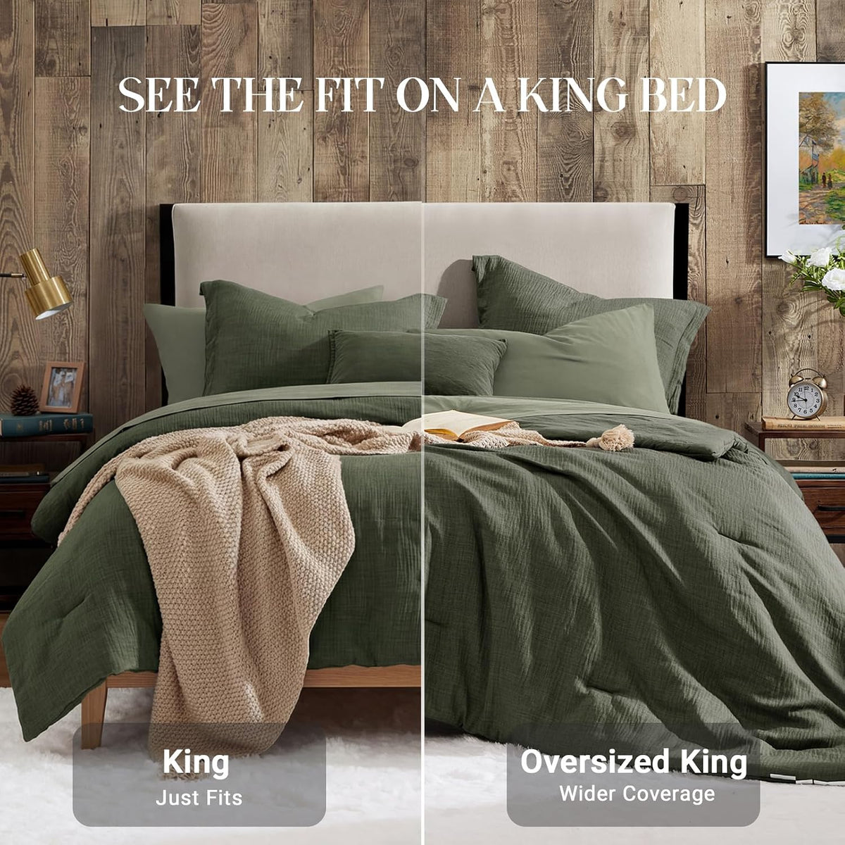 King Comforter Set - 7 Pieces Green Textured Bed in a Bag King Bedding Set